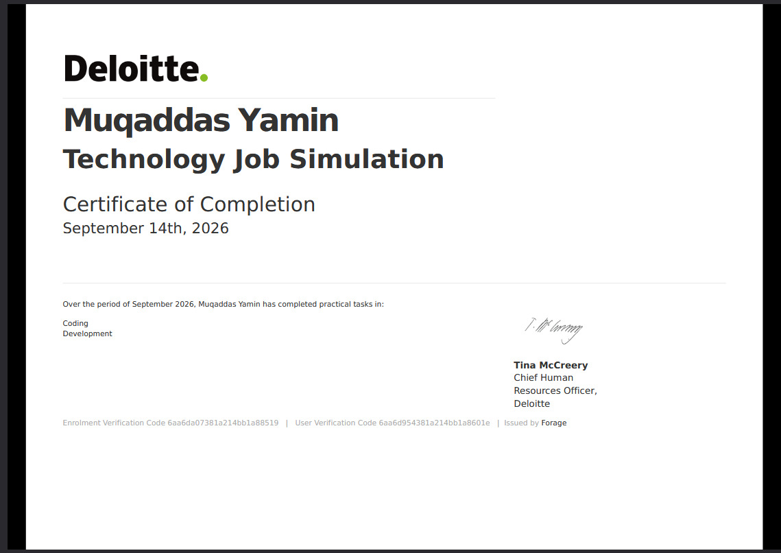 Deloitte Technology Job Simulation certificate