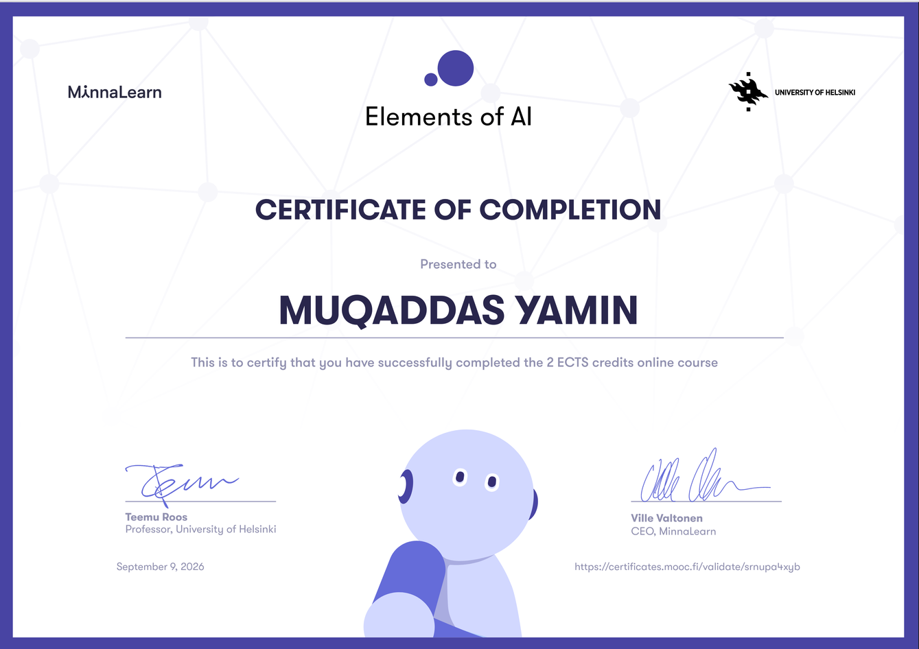 Elements of AI certificate