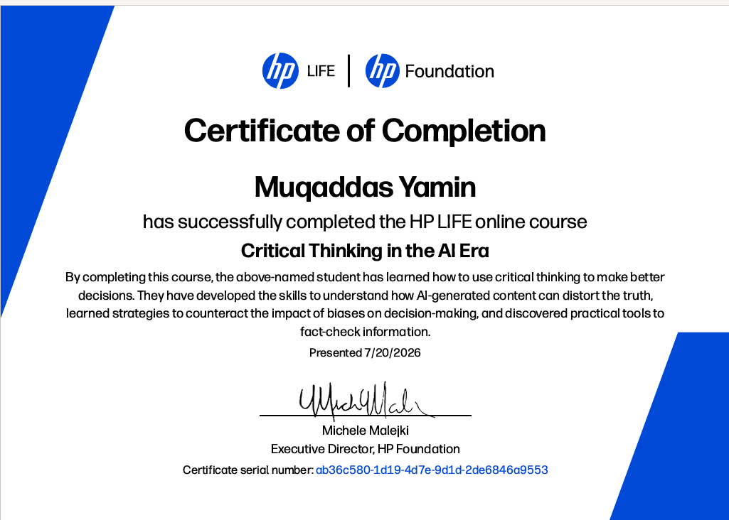 HP LIFE Critical Thinking in the AI Era Certificate